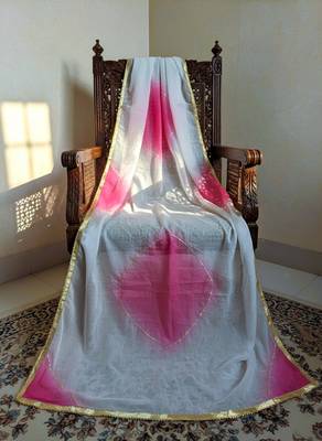 Printed orgenza silk silver gold lampi  lace work dupatta 3