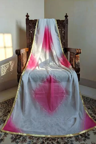 Printed orgenza silk silver gold lampi  lace work dupatta