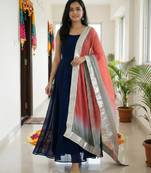 Printed orgenza silk silver gold lampi  lace work dupatta