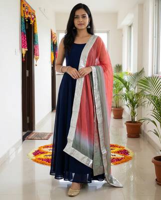 Printed orgenza silk silver gold lampi  lace work dupatta 2