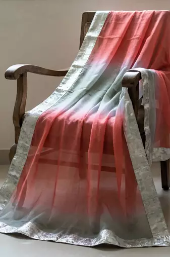 Printed orgenza silk silver gold lampi  lace work dupatta