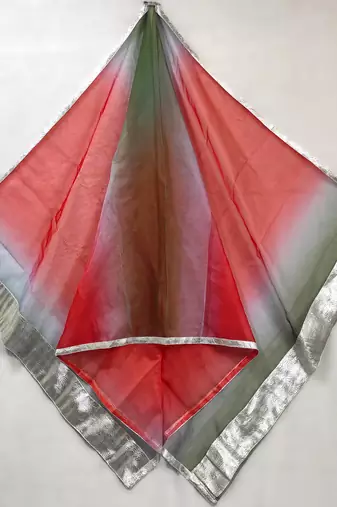 Printed orgenza silk silver gold lampi  lace work dupatta