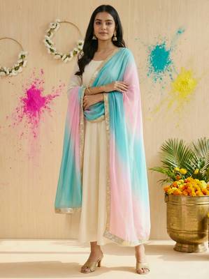 Printed orgenza silk silver gold lampi  lace work dupatta 1