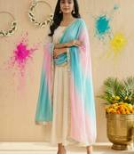 Printed orgenza silk silver gold lampi  lace work dupatta
