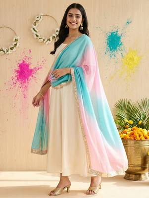 Printed orgenza silk silver gold lampi  lace work dupatta 2
