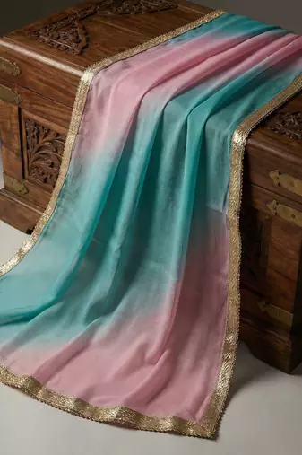 Printed orgenza silk silver gold lampi  lace work dupatta