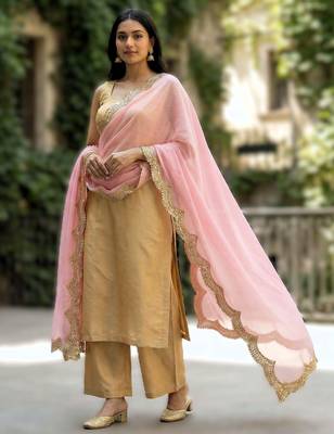 Baby pink  colour orgenza silk fabric thred sequnce embrodery dupatta 1