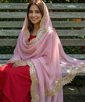 Baby pink  colour orgenza silk fabric thred sequnce embrodery dupatta 2