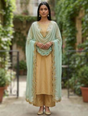 Firoji colour orgenza silk fabric thred sequnce embrodery dupatta 1