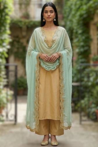 Firoji colour orgenza silk fabric thred sequnce embrodery dupatta
