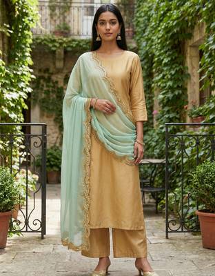 Firoji colour orgenza silk fabric thred sequnce embrodery dupatta 2
