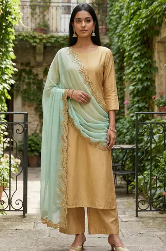 Firoji colour orgenza silk fabric thred sequnce embrodery dupatta