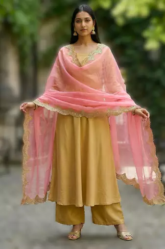 Gajari colour orgenza silk fabric thred sequnce embrodery dupatta