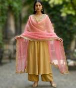 Gajari colour orgenza silk fabric thred sequnce embrodery dupatta
