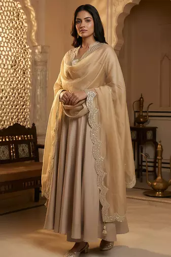 Gajari colour orgenza silk fabric thred sequnce embrodery dupatta
