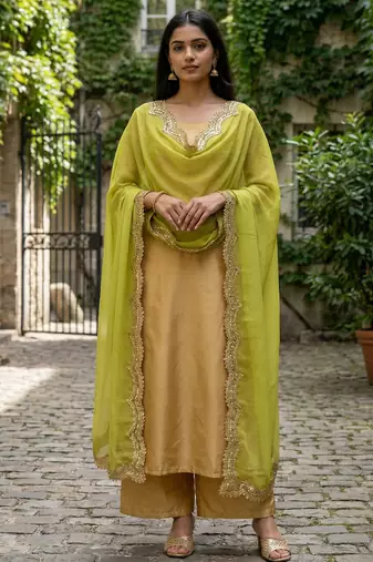 Parrot colour orgenza silk fabric thred sequnce embrodery dupatta