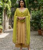 Parrot colour orgenza silk fabric thred sequnce embrodery dupatta