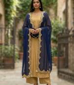 Blue colour orgenza silk fabric thred sequnce embrodery dupatta