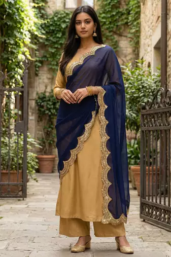 Blue colour orgenza silk fabric thred sequnce embrodery dupatta