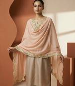 Peach colour orgenza silk fabric thred sequnce embrodery dupatta