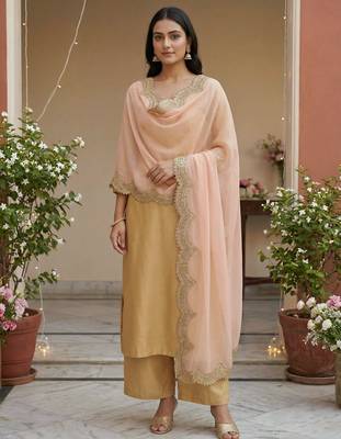 Peach colour orgenza silk fabric thred sequnce embrodery dupatta 2