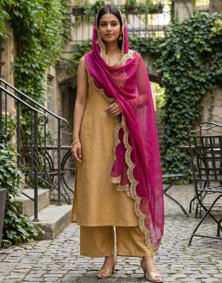 Pink colour orgenza silk fabric thred sequnce embrodery dupatta 2