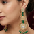 Antique gold kundan polki long jhumka earrings with green beads & pearl drops