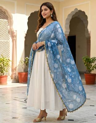 Printed orgenza silk multi sequnce lace work dupatta 2