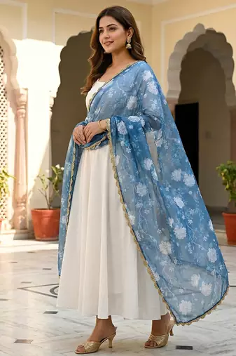Printed orgenza silk multi sequnce lace work dupatta