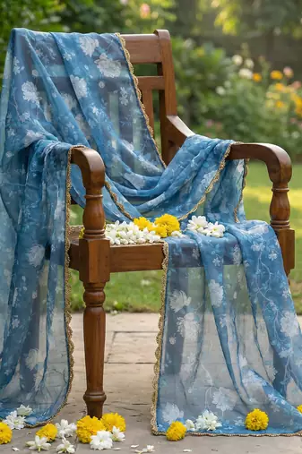 Printed orgenza silk multi sequnce lace work dupatta