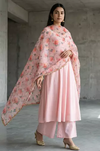 Printed orgenza silk multi sequnce lace work dupatta
