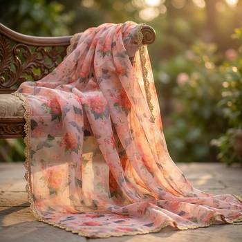 Printed orgenza silk multi sequnce lace work dupatta 3