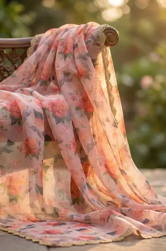 Printed orgenza silk multi sequnce lace work dupatta