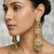 Antique gold kundan polki long jhumka earrings with mint beads & pearl drops