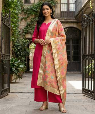 Printed orgenza silk multi sequnce lace work dupatta 1