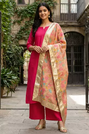 Printed orgenza silk multi sequnce lace work dupatta