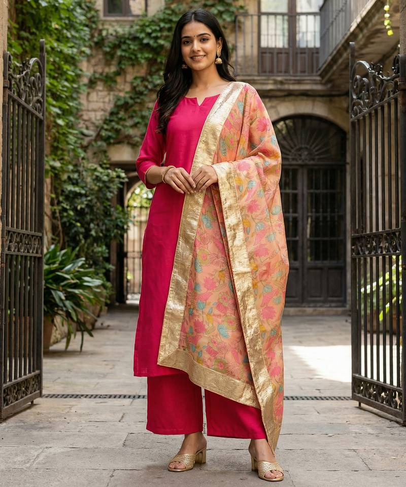 Printed orgenza silk multi sequnce lace work dupatta