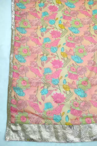Printed orgenza silk multi sequnce lace work dupatta