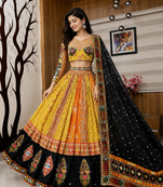 Muslin Cotton Blend Navratri Lehenga Choli with Real Mirror Work