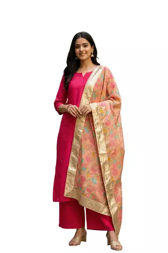 Printed orgenza silk multi sequnce lace work dupatta