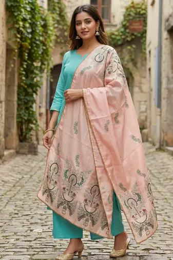 Printed orgenza silk multi sequnce lace work dupatta