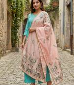 Printed orgenza silk multi sequnce lace work dupatta