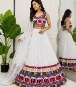 White Navratri Georgette Lehenga Choli with Real Mirror Work