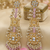 Antique gold kundan polki long jhumka earrings with pink beads & pearl drops