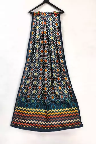 Printed raw cotton silk multi thred lace work stall dupatta