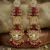 Antique gold kundan polki long jhumka earrings with ruby beads & pearl drops