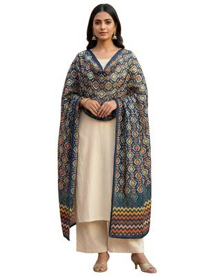 Printed raw cotton silk multi thred lace work stall dupatta 3