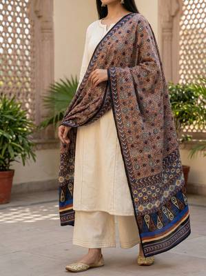 Printed raw cotton silk multi thred lace work stall dupatta 1