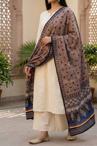 Printed raw cotton silk multi thred lace work stall dupatta