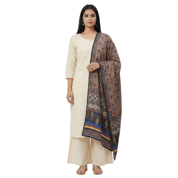 Printed raw cotton silk multi thred lace work stall dupatta 4